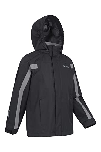 Mountain Warehouse Samson Kids Waterproof Jacket - Taped Seams Rain Jacket, Adjustable Cuffs Boys Triclimate Coat, Mesh Lined Girls Raincoat - For Travelling Black 13 Years