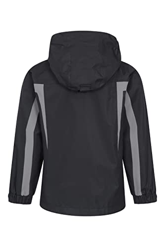 Mountain Warehouse Samson Kids Waterproof Jacket - Taped Seams Rain Jacket, Adjustable Cuffs Boys Triclimate Coat, Mesh Lined Girls Raincoat - For Travelling Black 13 Years
