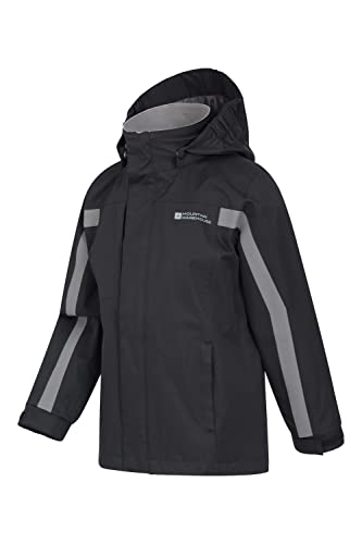 Mountain Warehouse Samson Kids Waterproof Jacket - Taped Seams Rain Jacket, Adjustable Cuffs Boys Triclimate Coat, Mesh Lined Girls Raincoat - For Travelling Black 13 Years
