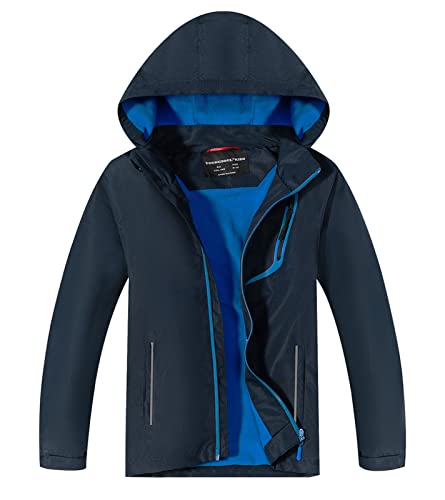 YoungSoul Boys Girls Waterproof Jackets Kids Lightweight Fleece Lined Raincoat School Coats with Detachable Hood Navy Blue 5-6 Years
