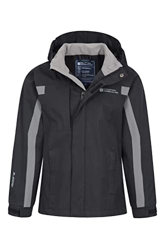 Mountain Warehouse Samson Kids Waterproof Jacket - Taped Seams Rain Jacket, Adjustable Cuffs Boys Triclimate Coat, Mesh Lined Girls Raincoat - For Travelling Black 13 Years