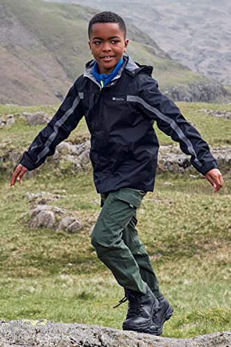 Mountain Warehouse Samson Kids Waterproof Jacket - Taped Seams Rain Jacket, Adjustable Cuffs Boys Triclimate Coat, Mesh Lined Girls Raincoat - For Travelling Black 13 Years