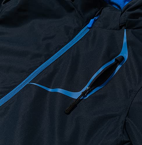 YoungSoul Boys Girls Waterproof Jackets Kids Lightweight Fleece Lined Raincoat School Coats with Detachable Hood Navy Blue 5-6 Years