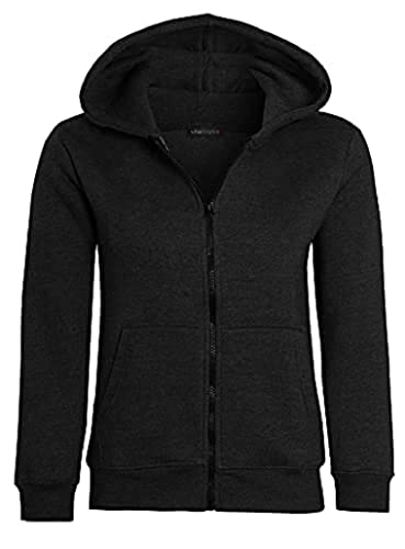 shelikes Kids Hoodies Zip Up Hooded Plain Jacket Casual Sweatshirt For Girls And Boys Black