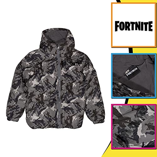Fortnite Boy's Fortnite Puffer Jacket for Boys, Dancing Emotes Camo Pattern fashion t shirts, Grey, M UK