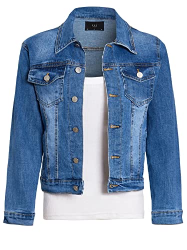 SS7 Girls Denim Jacket Stonewash Blue Stretch