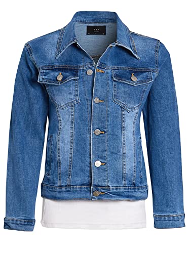 SS7 Girls Denim Jacket Stonewash Blue Stretch