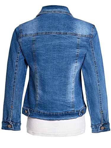 SS7 Girls Denim Jacket Stonewash Blue Stretch
