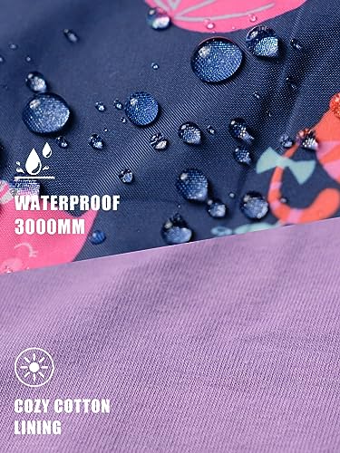 YoungSoul Girls Waterproof Jackets Outdoor Windbreaker Cotton Lined Printed Raincoats with Hood Navy 7-8 Years/Size L
