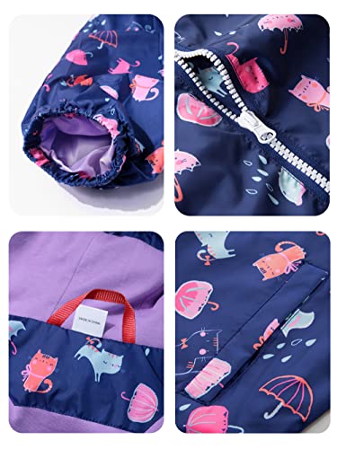 YoungSoul Girls Waterproof Jackets Outdoor Windbreaker Cotton Lined Printed Raincoats with Hood Navy 7-8 Years/Size L