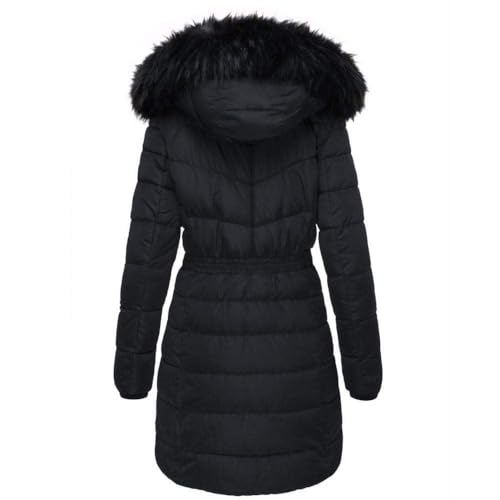 Spindle Girls Long Hooded Padded Fur Trimmed Winter Coat Jacket Quilted Fleece Lined Body Zip Pockets Black 15/16