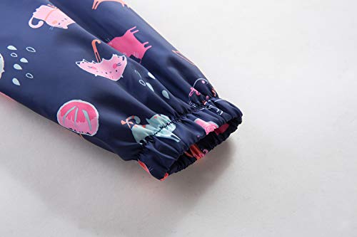 YoungSoul Girls Waterproof Jackets Outdoor Windbreaker Cotton Lined Printed Raincoats with Hood Navy 7-8 Years/Size L