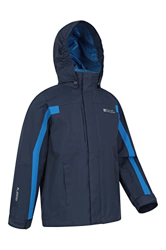 Mountain Warehouse Samson Kids Waterproof Jacket - Taped Seams Rain Jacket, Adjustable Cuffs Boys Triclimate Coat, Mesh Lined Girls Raincoat - For Travelling Navy 11-12 Years