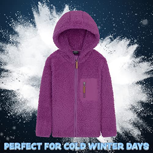 CityComfort Fleece Jacket for Kids, Zip Up Fuzzy Teddy Hoodie (Purple, 11-12 Years)