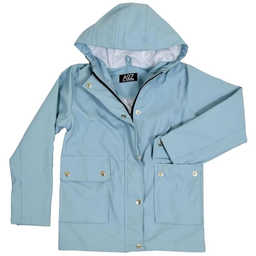 A2Z 4 Kids PU Raincoat Jackets Dusty Blue Windbreaker Waterproof Parka Shower Resistant - Raincoat 625 Dusty Blue 9-10