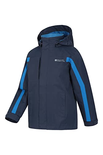 Mountain Warehouse Samson Kids Waterproof Jacket - Taped Seams Rain Jacket, Adjustable Cuffs Boys Triclimate Coat, Mesh Lined Girls Raincoat - For Travelling Navy 11-12 Years
