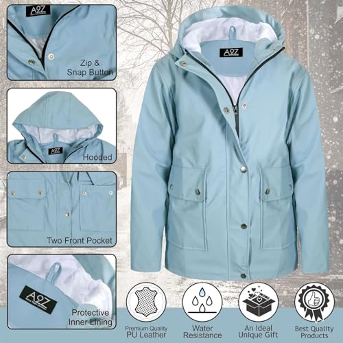 A2Z 4 Kids PU Raincoat Jackets Dusty Blue Windbreaker Waterproof Parka Shower Resistant - Raincoat 625 Dusty Blue 9-10