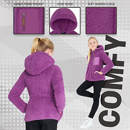 CityComfort Fleece Jacket for Kids, Zip Up Fuzzy Teddy Hoodie (Purple, 11-12 Years)