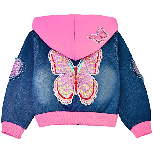 Peacolate 3-10Years Little Big Girls Pink Hoodie Butterfly Denim Jacket(4-5Years)