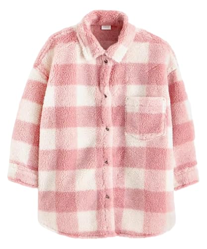 Gifts Treat Girls' Shacket Girls Jacket Button Fastening Fleect Coat Kids Collared Long Sleeve Shirt Warm Shacket for Girls,Pink Grid,4Years