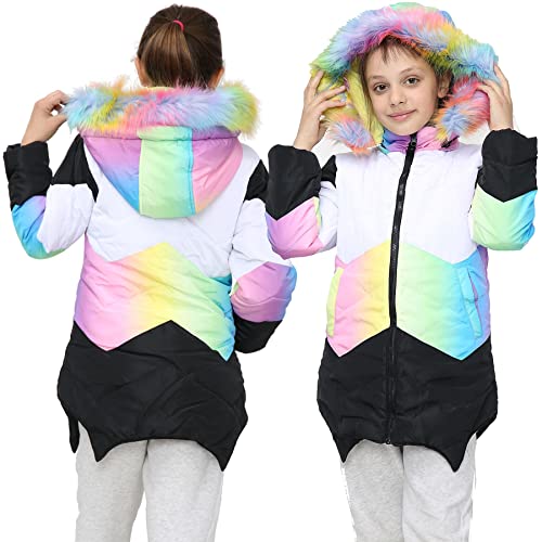 A2Z 4 Kids Hooded Contrast Panel Puffer Coat Parka Jacket Faux Fur Detachable Hood New Winter Fashion Girls Age 2-13 Years