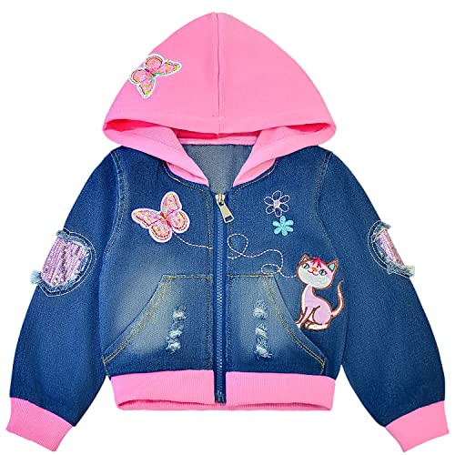 Peacolate 3-10Years Little Big Girls Pink Hoodie Butterfly Denim Jacket(4-5Years)