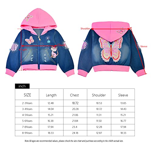 Peacolate 3-10Years Little Big Girls Pink Hoodie Butterfly Denim Jacket(4-5Years)