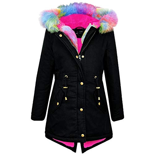 A2Z 4 Kids Kids Hooded School Jackets Outwear Coat - Parka Jacket Rainbow Fur Black 7-8 Years