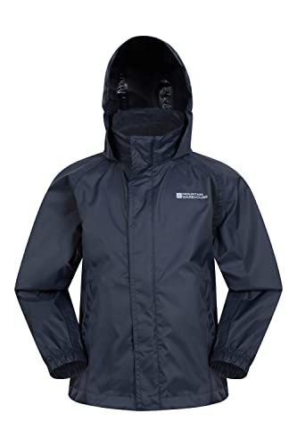 Mountain Warehouse Pakka Kids Waterproof Jacket - Wind Resistant, Lightweight & Breathable Rain Coat for Girls & Boys with Packaway Bag - For Wet Weather, Travel, Spring Summer Dark Blue 11-12 Years