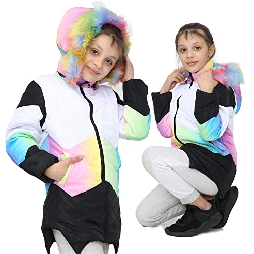 A2Z 4 Kids Hooded Contrast Panel Puffer Coat Parka Jacket Faux Fur Detachable Hood New Winter Fashion Girls Age 2-13 Years
