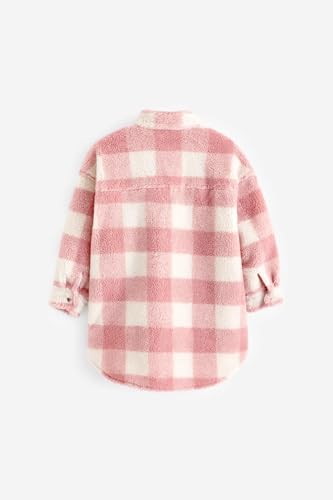 Gifts Treat Girls' Shacket Girls Jacket Button Fastening Fleect Coat Kids Collared Long Sleeve Shirt Warm Shacket for Girls,Pink Grid,4Years