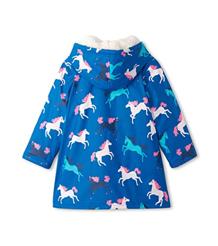 Hatley Girl's Sherpa Lined Splash Jacket, Colour Changing Prancing Horses, 3 Years