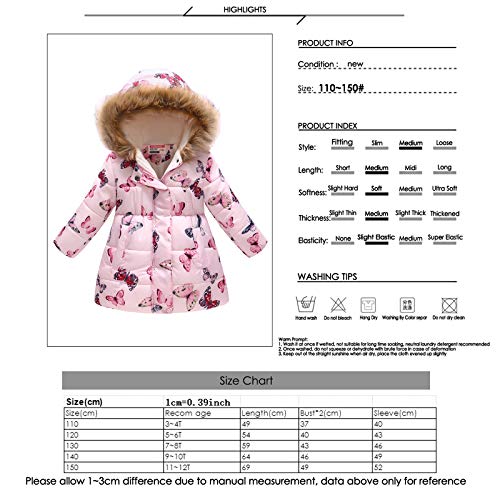 Haokaini Winter Warm Coat for 3-12 Years Baby Girl Boy Floral Hooded Windproof Jacket with Faux Fur Cotton Parka Padded Overcoat Pink