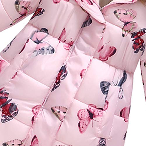 Haokaini Winter Warm Coat for 3-12 Years Baby Girl Boy Floral Hooded Windproof Jacket with Faux Fur Cotton Parka Padded Overcoat Pink