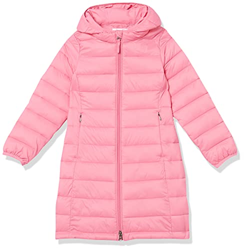 Amazon Essentials Girls' Long Lightweight Hooded Puffer Jacket, Bright Pink, 9 Years