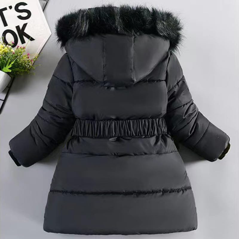 Runstarshow Girls' Coats Girls Winter Jacket Padded Coat Hooded Parka Jacket Fleece Lined Kids Warm School Coats with Detachable Hood Fur Collar Belt Pockets Outerwear for Girls Aged 3-12 Years