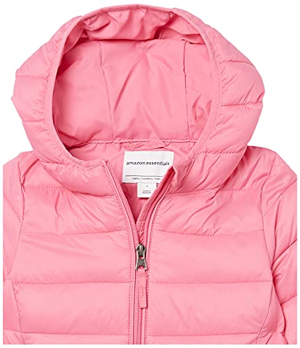 Amazon Essentials Girls' Long Lightweight Hooded Puffer Jacket, Bright Pink, 9 Years