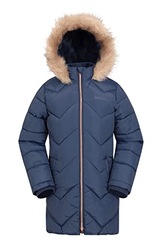Mountain Warehouse Galaxy Fleece Lined Kids Padded Jacket - Water Resistant Girls & Boys Puffer Jacket, Faux Fur Hood Rainwear, Longline - For Spring Summer, Travelling, Hiking Navy 9-10 Years