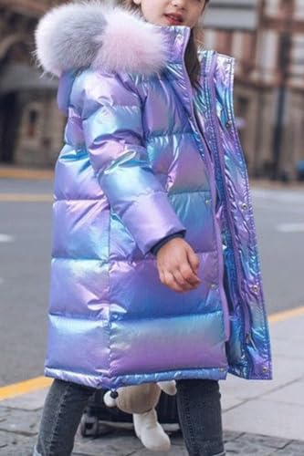 WIEAYUMEI Girls Winter Coat Puffer Jacket Winter Warm Outwear Shining Snowsuit Kids Girl Teenage Parka Coats with Faux Fur Collar Purple 6-7 Years
