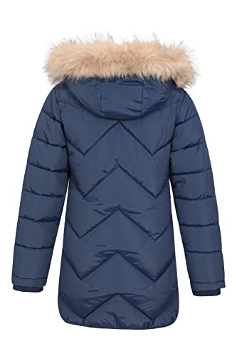 Mountain Warehouse Galaxy Fleece Lined Kids Padded Jacket - Water Resistant Girls & Boys Puffer Jacket, Faux Fur Hood Rainwear, Longline - For Spring Summer, Travelling, Hiking Navy 9-10 Years