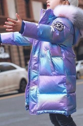 WIEAYUMEI Girls Winter Coat Puffer Jacket Winter Warm Outwear Shining Snowsuit Kids Girl Teenage Parka Coats with Faux Fur Collar Purple 6-7 Years