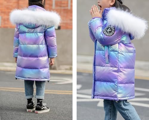 WIEAYUMEI Girls Winter Coat Puffer Jacket Winter Warm Outwear Shining Snowsuit Kids Girl Teenage Parka Coats with Faux Fur Collar Purple 6-7 Years