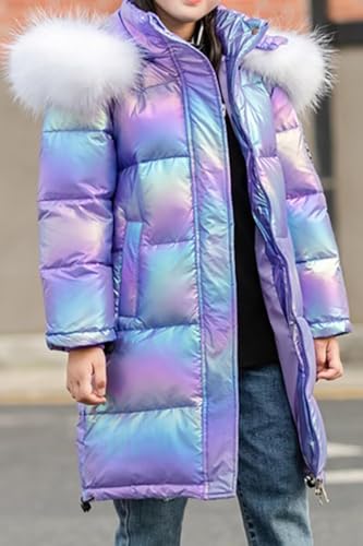 WIEAYUMEI Girls Winter Coat Puffer Jacket Winter Warm Outwear Shining Snowsuit Kids Girl Teenage Parka Coats with Faux Fur Collar Purple 6-7 Years
