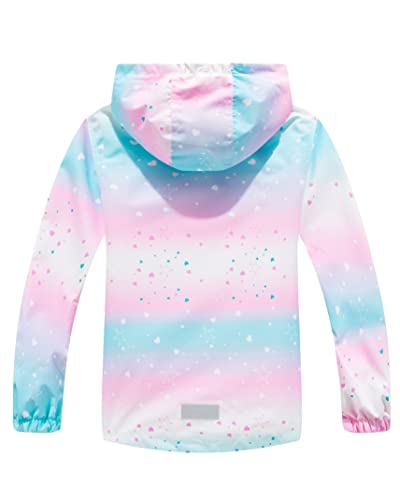 CAMLAKEE Girls Waterproof Jackets Kids Raincoats FLeece Lined Printed Hooded Coat Outdoor Windbreaker PinkHeart UK:5-6 years (manufacturers's size: 120)