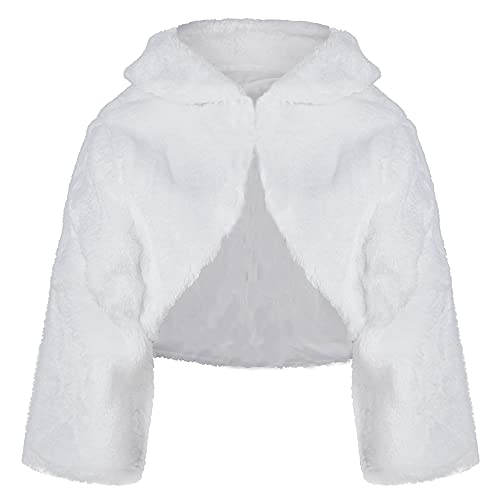 LOTMART Girls Faux Fur Jacket 3/4 Sleeve 208" in White 3-4 Years