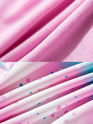 CAMLAKEE Girls Waterproof Jackets Kids Raincoats FLeece Lined Printed Hooded Coat Outdoor Windbreaker PinkHeart UK:5-6 years (manufacturers's size: 120)