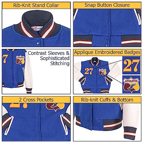 A2Z 4 Kids Baseball Plain Jacket Varsity Style Coat - B.B Jacket 27 Royal 9-10.