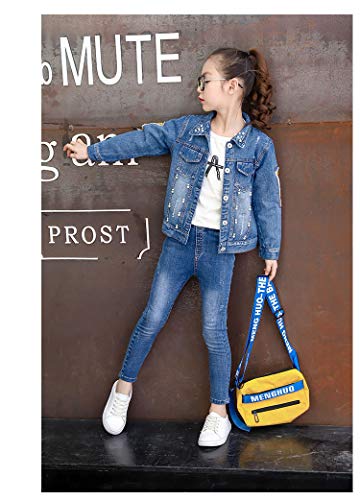 Spring And Autumn Girls Denim Paillette Butterfly Jacket Kid'S Jacket Top(7-8Y)
