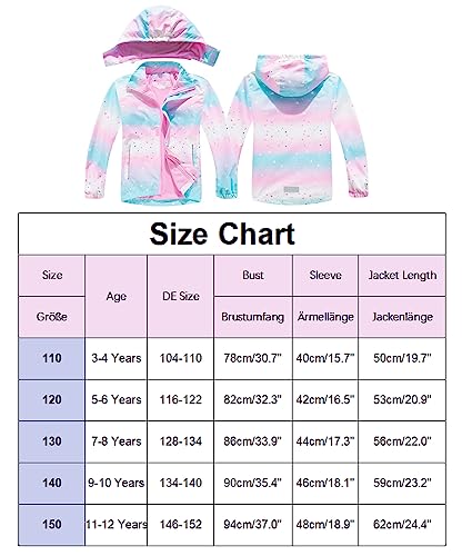 CAMLAKEE Girls Waterproof Jackets Kids Raincoats FLeece Lined Printed Hooded Coat Outdoor Windbreaker PinkHeart UK:5-6 years (manufacturers's size: 120)
