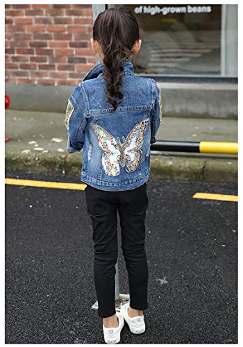 Spring And Autumn Girls Denim Paillette Butterfly Jacket Kid'S Jacket Top(7-8Y)